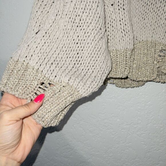 Moth x Anthropologie Gray Distressed Metallic Trim Hooded Sweater Size‎ Small - Picture 3 of 8